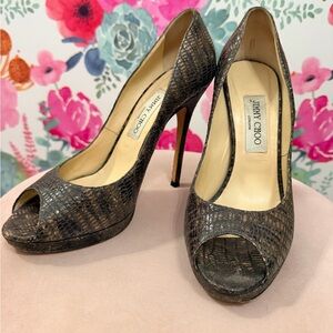 Jimmy Choo snakeskin heels. 5".